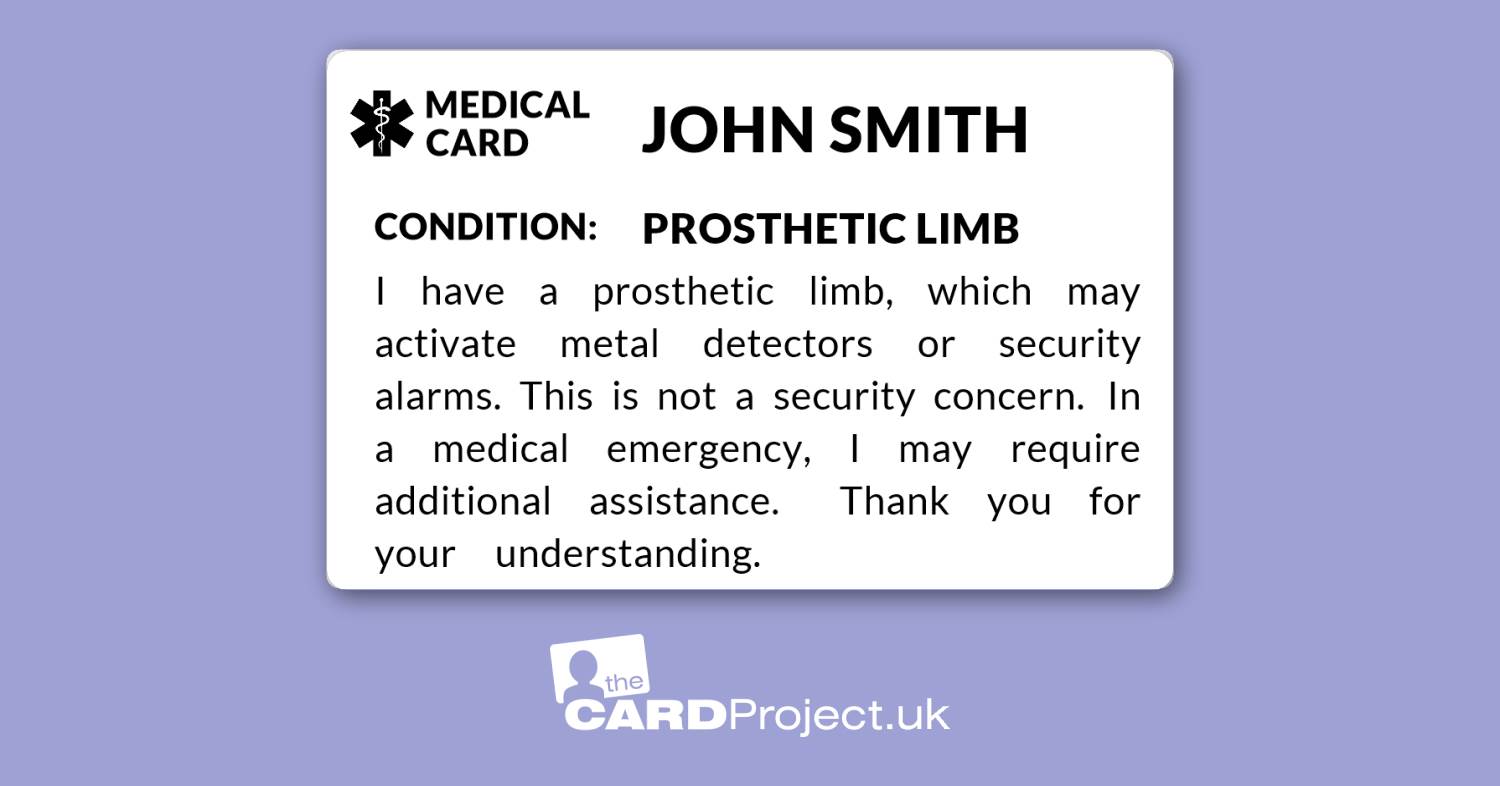 Prosthetic Limb Mono Medical Card (FRONT)